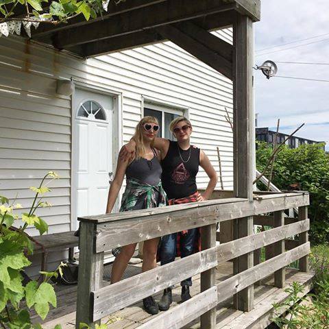 Tiffany and Esther outside the residency apartment
