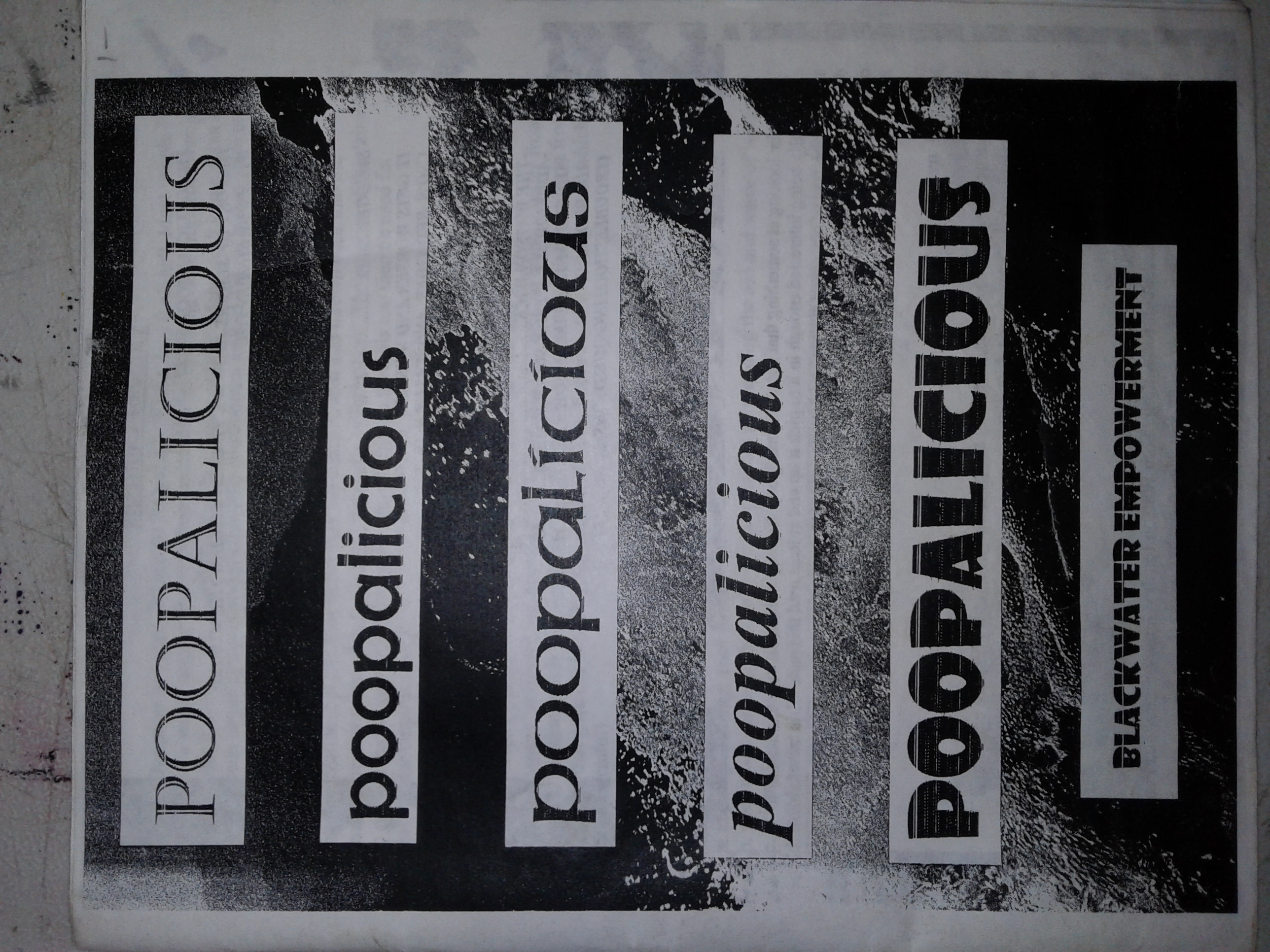 The word "poopalicious" written 5 times in different fonts.