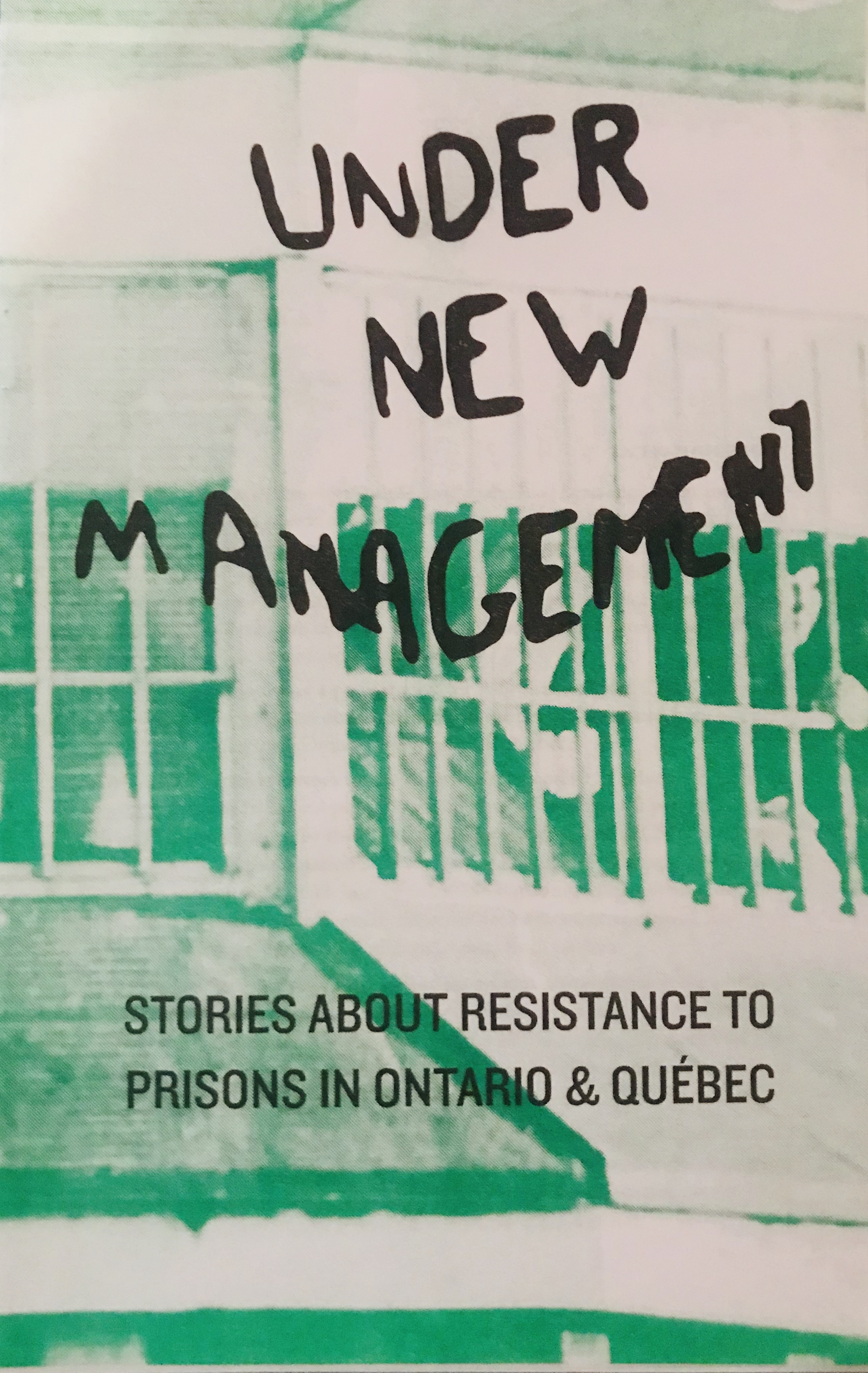 Under New Management cover; black text superimposed in an image of prison bars