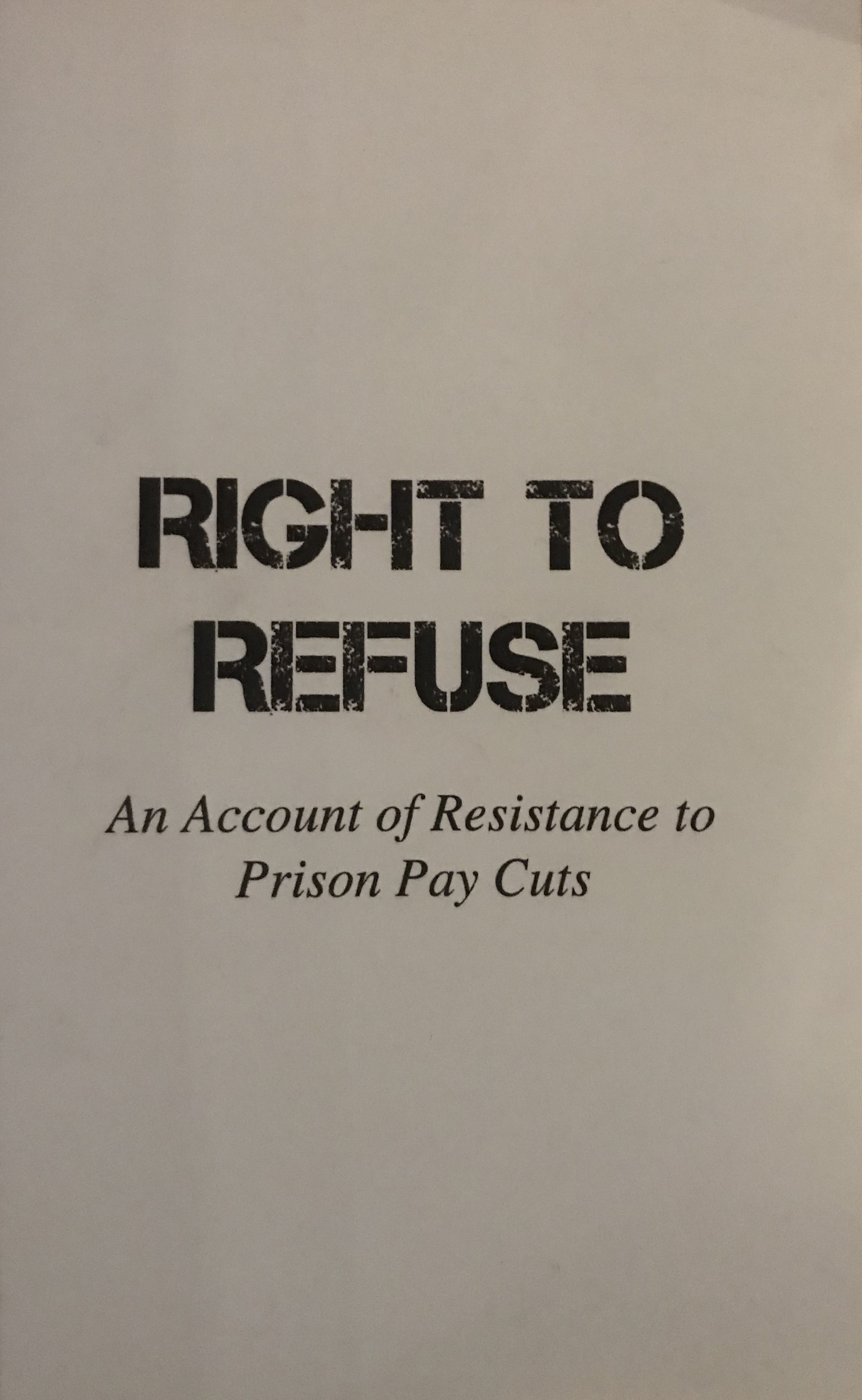 Zine cover for Right to Refuse; black text on white background