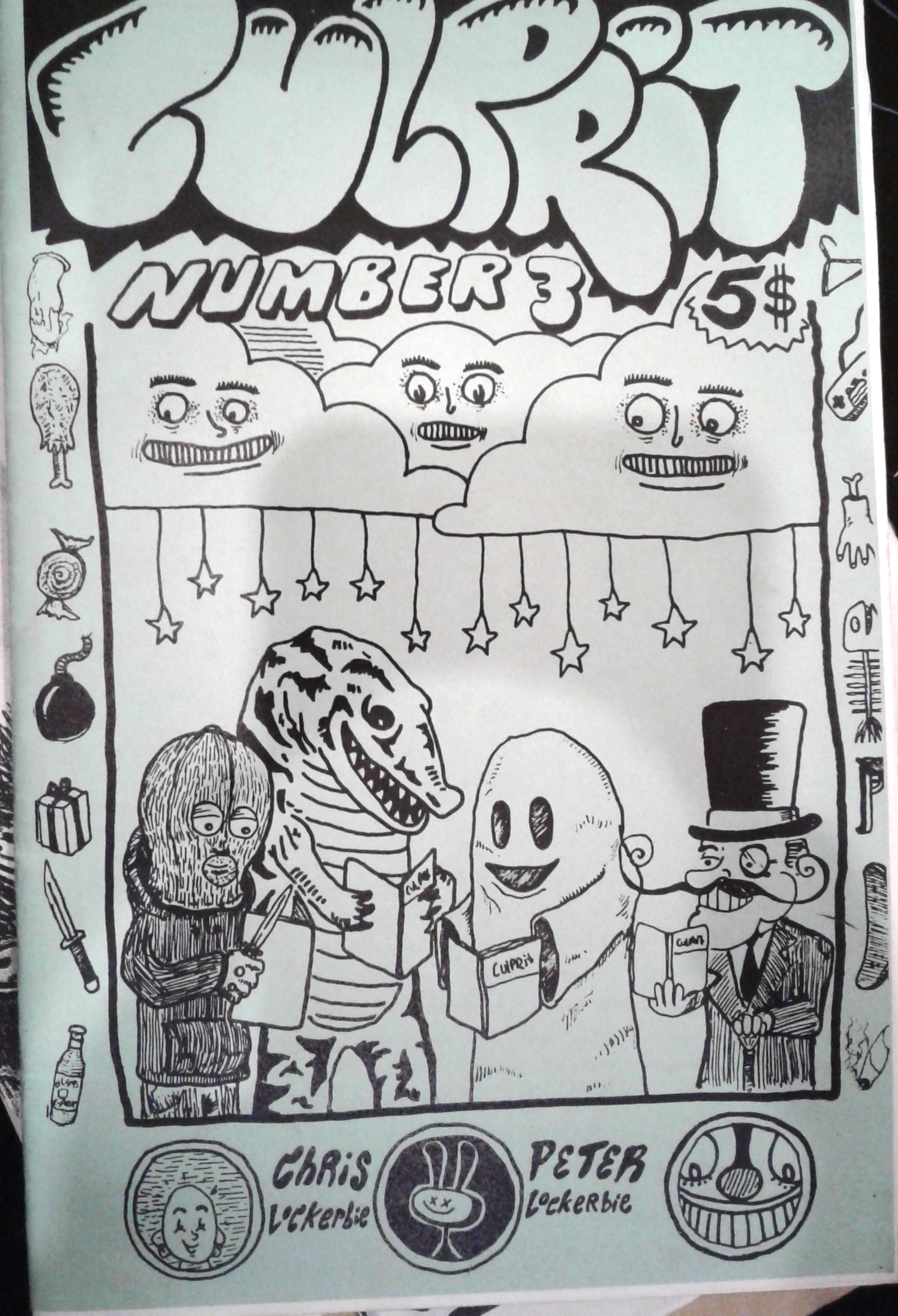 illustration of people in Halloween costumes reading zines