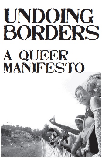 White cover with black ink in a typewriter font with an image of people lined up at a fence