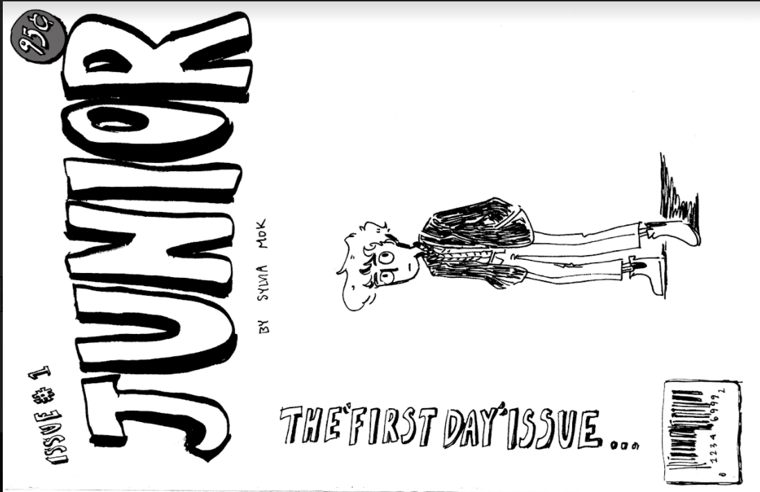 Black and white illustration of one of the main characters, John Hilton, standing under the title, JUNIOR