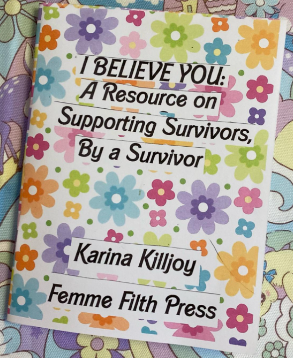 White background with pastel flower pattern, overlaid with title and author