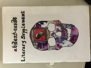 White half page with collaged skull