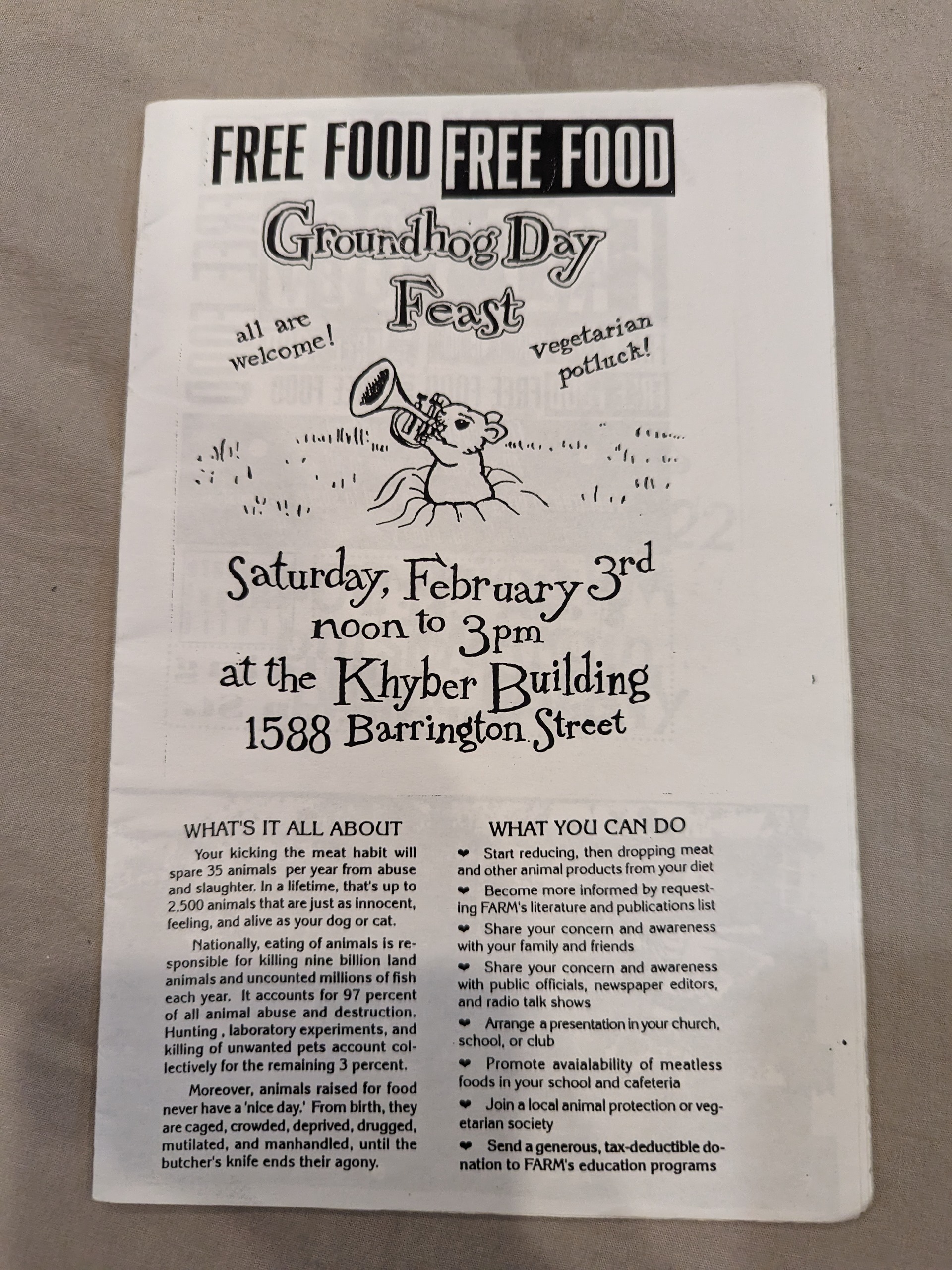 A groundhog blows a trumpet at the top half of the page, while the bottom half is a part of the zine.